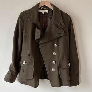 Greyish Green Military Utilitarian Style Pea Coat By Laundry By Shelli Segal Sz8